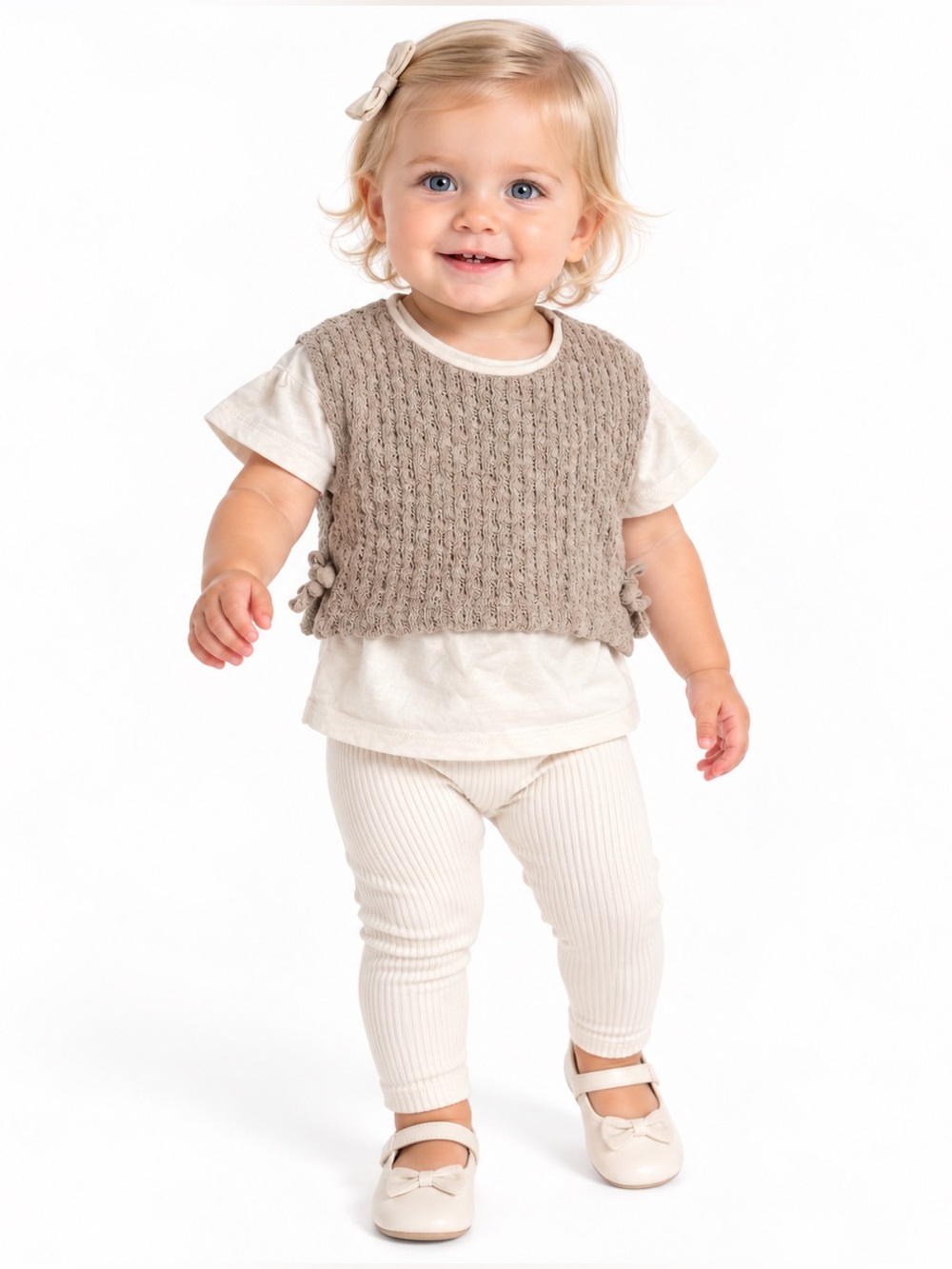 Zara Baby Cream Beige Knit Layered Top Side Ties | Size 12-18M